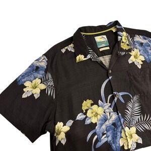 Tommy Bahama Silk Floral Shirt Mens XL Black Blue Island Modern Fit Tropical